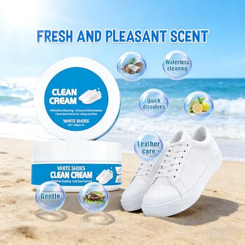 White Shoe Cleaning Cream, 2PCS Shoe Cleaner,Multipurpose No-Wash Solid Comes with Sponge Deep Cleaning, Shoes Clean Cream