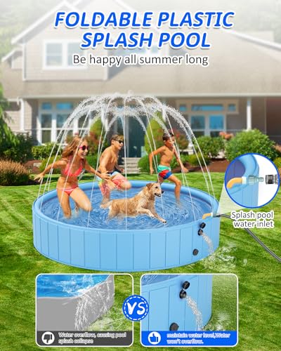 Dog Pools for Large Dogs, 2-in-1 Sprinkler Pool for Kids Non-Slip Dog Swimming Pool for Outdoor Backyard Kids Dogs Ducks and Pet Baths 48" x 12"