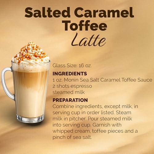 Monin - Sea Salt Caramel Toffee, Rich & Buttery Flavor with Creamy Caramel Notes, Great for Coffee, Milkshakes, & Dessert Cocktails (12 oz)