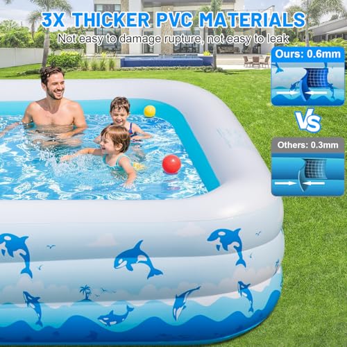 Extra Large Inflatable Swimming Pool β 165" x 76" x 22" Oversized Blow Up Pool for Adults, Big Family Backyard Pool with Pump, Thickened Kiddie Pool for Summer Water Party, Easy Set Up