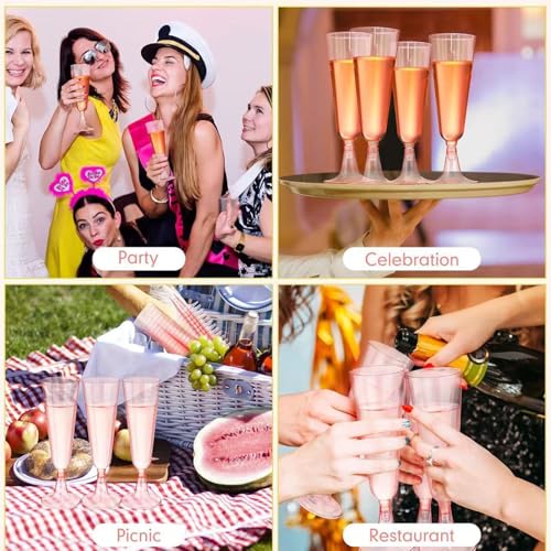 Champagne Flutes Plastic,25 Pack Wine Glasses,Disposable Champagne Glasses,5 Oz Pink Shot Cups,New Year Christmas Party Wedding Birthday Graduation Drinking Dessert Cocktail Cups Decorations