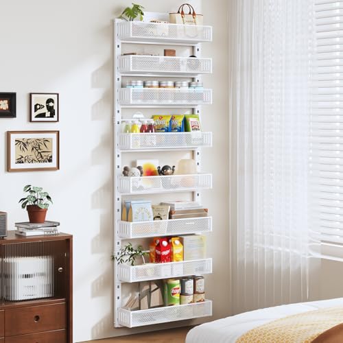 Pantry Door Organizers and Storage, 8-Tier Large Metal Heavy-Duty Frame Over the Door Spice Rack, 2 in 1 Wall-Mounted or Hanging shelf for Kitchen