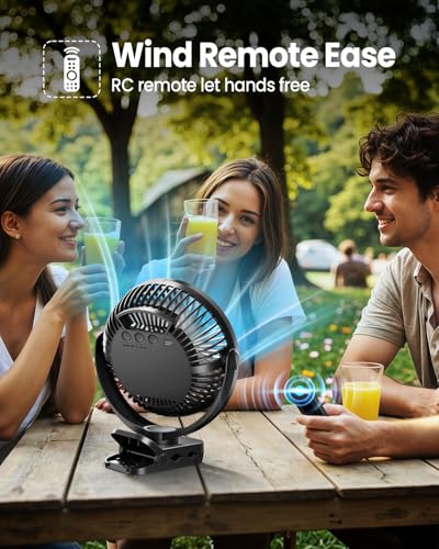 40000mAh Clip on Fan for Golf Cart - 8-inch Portable Rechargeable Fans - Max Up to 150Hrs Work Time - Battery Operated Fan with LED, Remote, Timers, Hook for Office, Desk, Camping, Treadmill, Tent