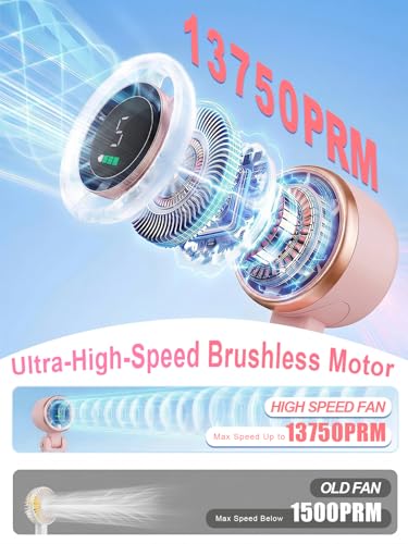 Portable Handheld Turbo Fan, 5 Gear Wind, Battery Operated, Up to 13 Working Hours Rechargeable Fan, 3 IN 1 Hand Fans with Air Turbo Tech Cooling Fan for for Travel, Beach, Outdoor - Pink