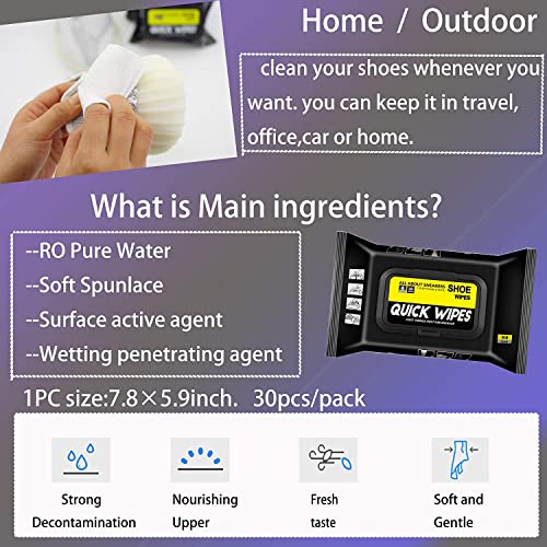 mygezi 2 Pack 60 Pcs Shoe Sneaker Wipes Cleaner Quick Wipes Disposable Travel Portable Removes Dirt, Stains
