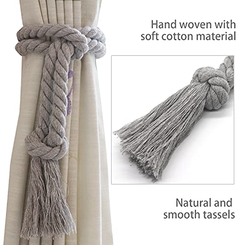 Natural Cotton Rope Tieback Decorative Holdbacks Farmhouse Rural Village Style Tassel Drapery Tieback, Grey 2 Pcs