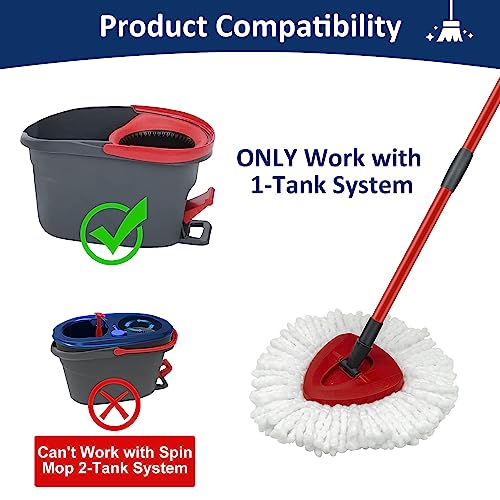 Mop Replace Heads Mop Handle and Base Replacement for O Cedar EasyWring 1-Tank Spin Mop System, 2 Microfiber Mops Refills, 4-Section Iron Mop Handle 30-58Inch and 1 Mopping Heads Cover Set (No Bucket)