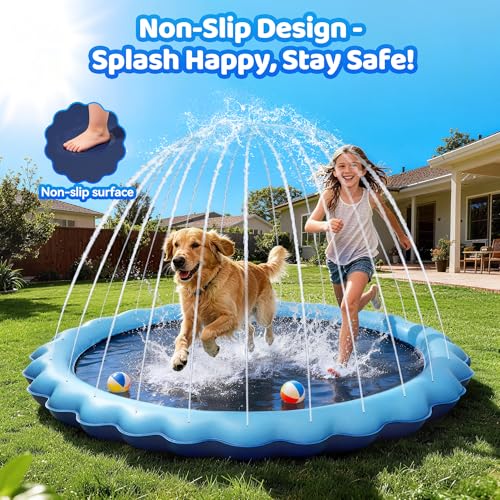 Meowant Splash Pad for Kids and Pet, Not-Slip Sprinkler Play Mat for Toddler and Dog, Summer Toys, Outdoor Backyard Baby Pool and Dog Pool, Children and Pet for Outside, 75"