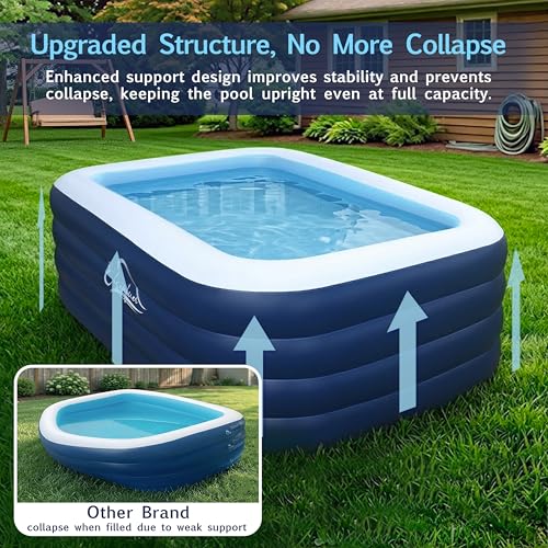 Inflatable Pool for Kids and Adults with No Collapse, 100" X 60" X 30" Deepened Swimming Pool for Toddlers, Outdoor, Garden, Backyard