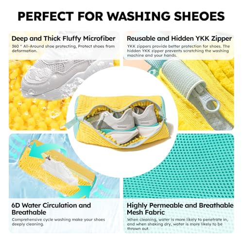 Shoe Washing Machine Bag: Laundry Shoe Bag Keeps Clean - Reusable Shoe Washing Bag for Sneaker Tennis Shoes Unstain Cleaner Kit(Yellow 2 Pcs)