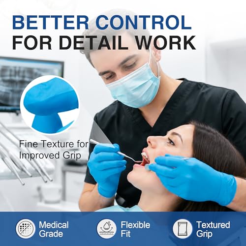 Schneider Nitrile Exam Gloves, Medical Grade Blue Disposable Gloves Latex Free, Rubber Glove for Cleaning, Cooking, Food Prep
