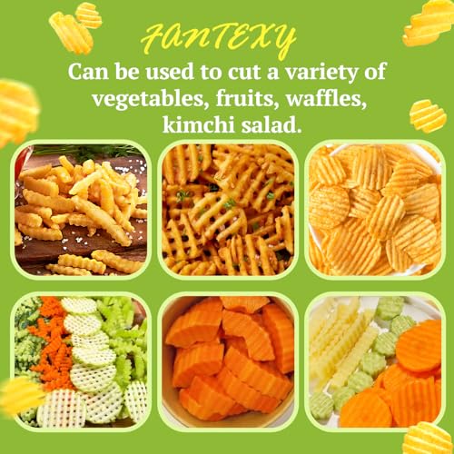 FANTEXY Crinkle Cutter for Veggies, Stainless Steel French Fry Cutter for Potatoes Cucumbers Carrot, Crinkle Cut Knife Wavy Chopper Waffle Fry Cutter, Black
