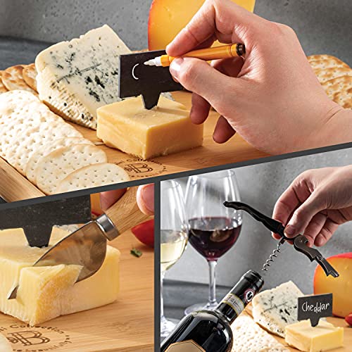 Charcuterie Boards Gift Set - Bamboo Cheese Board Set with Serving Knives, Meat Cheese Platter for Hosting Party Entertaining - Gifts for Women, Mom Dad, Wedding, Birthday, House Warming Gift New Home
