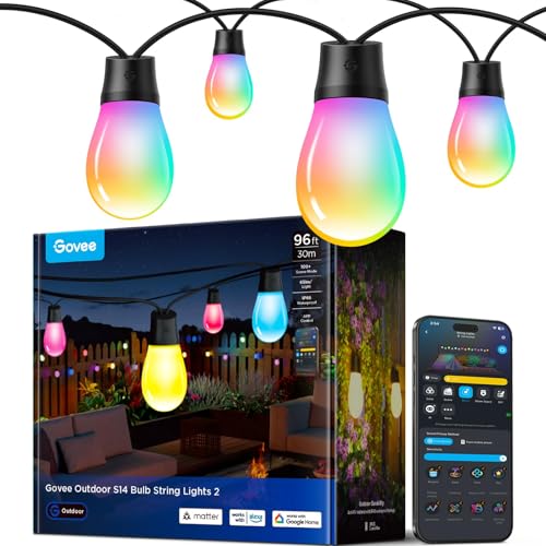 Govee S14 Bulb Outdoor String Lights 2, 96ft RGBICWW, 30 LED Bulbs, IP66