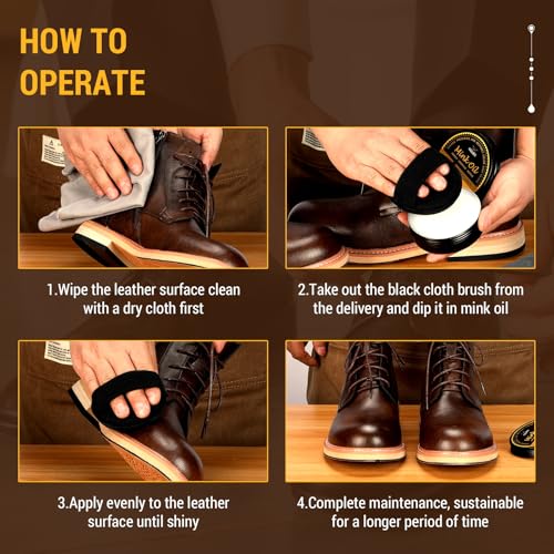 Mink Oil for Leather Boots, Boot Leather Care Kit, Leather Shoe Care Kit for Cowboy Boots, Work Boots, Leather Conditioner and Cleaner All-Natural Waterproof Soften and Restore Shoes