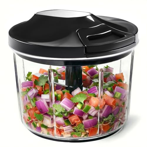 LHS Manual Food Processor Large Vegetable Chopper, 1000ML Pull String Chopper Garlic Mincer Onion Cutter for Veggies,Salad,Fruits, Nuts, BPA Free, Black