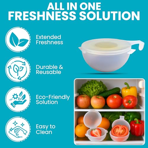 Iconikal 2-Pack Fruit Veggie Food Savers Storage Containers 4.25-Inch Bowl Produce Keeper BPA Free Dishwasher Safe Cut Onion Tomato Apple Holder Vegetables