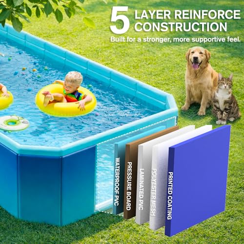 Foldable Pool, Non-Inflatable Swimming Pool for Adults & Family Use, Thickened Collapsible Folding Pool, Large Foldable Pool for Backyard, Portable Above Ground Outdoor Pool 116" x 65" x 20"