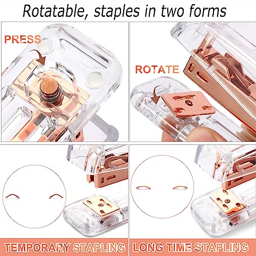 Famassi Rose Gold Desk Accessories,Office Supplies Set Acrylic Stapler Set Staple Remover, Tape Holder, 2 Ballpoint Pen, Scissor, Binder/Paper Clips and 1000pcs Staples.
