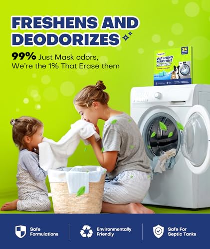 2X Power Deep Cleaning Washing Machine Cleaner Tablets, No More Odor & Pet Fur Enzyme Washing Machine Cleaning Tablets, Washer Cleaner For HE Top Front Load, Septic Safe, 24 Counts/1 Year Supply