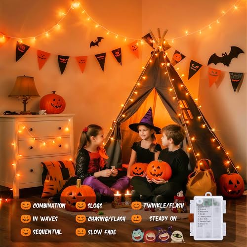 JMEXSUSS 33FT 100 LED Orange Lights for Halloween, Battery Operated