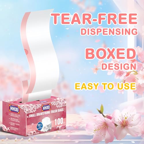 100Ct 4 Gallon Small Trash Bags, Cherry Blossom Garbage Bags, Scented Trash Bags, Odor Resistant with Drawstring