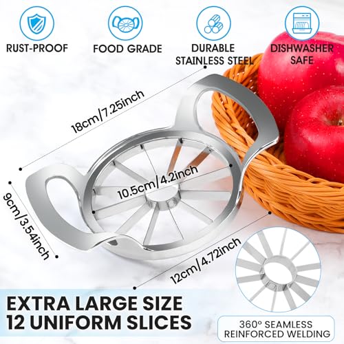AUBENR 4.72 Inch Extra Large Apple Slicer with 12 Blades - Professional Heavy Duty Apple Cutter -304 Stainless Steel Apple Corer Tool - Sharp Apple Slicer and Corer - Easy to Use - Dishwasher Safe