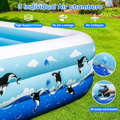 Inflatable Pool 145" x 74" x 22" Large Swimming Pool for Adults & Kids, Oversized Blow Up Pool for Family, Durable Thickened Backyard Kiddie Pool for Outdoor, Garden