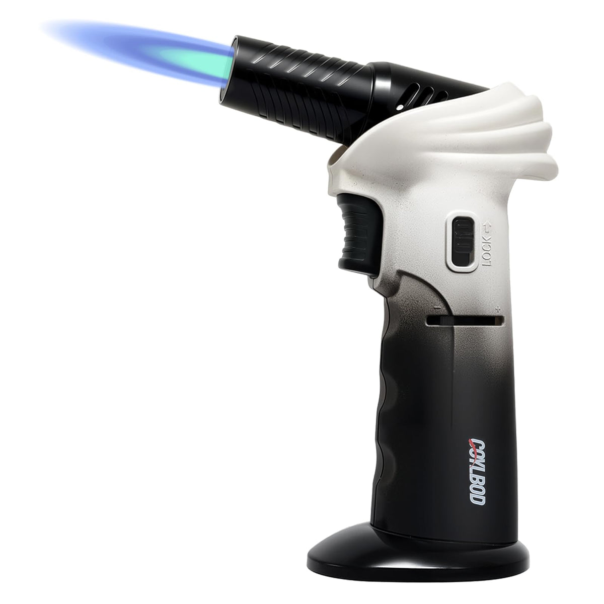 Butane Torch Lighter, 0-90°Rotating Angle Butane Lighter, Refillable Kitchen Torch with Safety Lock, Adjustable Flame for Soldering (White and Black)