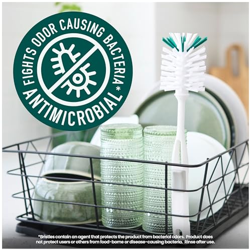 Scotch-Brite Glass and Water Bottle Brush, Long-Lasting, Safe on Glassware, Shaker Bottles, Food Processors, & More, Non-slip handle, Durable, Reusable, Clean in Top Rack of Your Dishwasher