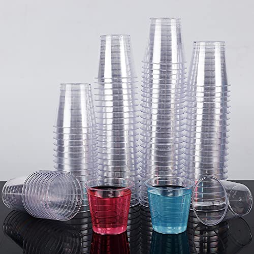 Zcaukya 100 Shot Glasses, 1oz Clear Plastic Disposable Hard Cups, Mini Cups Great Container for Sauce, Sample Tasting, Jello Shots, Pudding