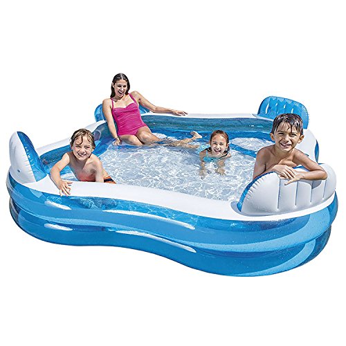 Doukedge Family Swimming Pool, Inflatable Large Swim Center with 4 Built-in Seats for Children Adults, Thick Kiddie Paddling Pool for Summer Party Supply