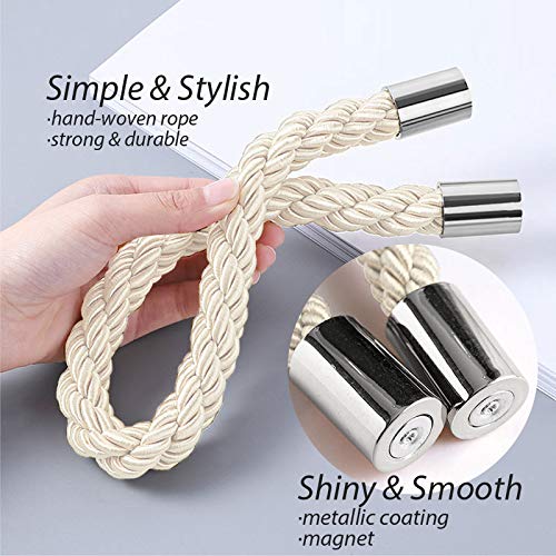 NICEEC 2 Pack Strong Magnetic Curtain Tiebacks Modern Simple Style Drape Tie Backs Convenient Decorative Weave Rope Curtain Holdbacks for Thin or Thick Home & Office Window Draperies (Beige)