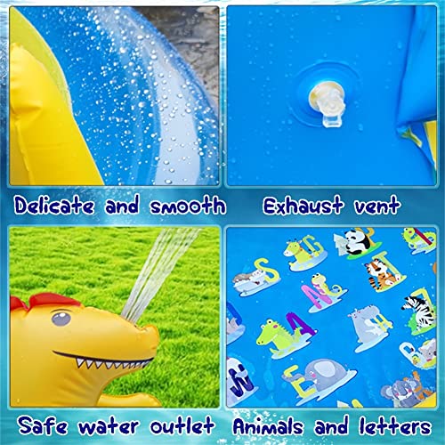 Dinosaur Inflatable Play Center, Kids Round Wading Swimming Pool with Slide, Dinosaur Sprinkle, Mushroom Shade for Kids Children Summer Outdoor Splish Splash, Garden Backyard Water Park, 87"x75"x31.5"