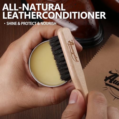 10 PCS Leather Care Kit - Horsehair Brushes,Saddle Soap,Waterproofing Wax,Mink Oil Conditioner,Polishing Cloth,Microfiber cloth,Boot Shoe Shine Cleaning Kit Gift for Men Cowboy Husband Dad