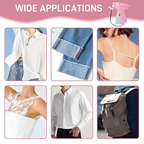 Stitch Gun for Clothes, Handheld Stitch Gun Quick Clothing Fixer,Sewing Kit Includes 1,000 Black Fasteners & 1,000 White Fasteners & 6 Needles (Pink)