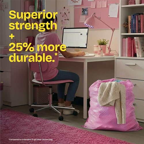 Glad Tall Kitchen Trash Bags 13 Gallon, MaxStrength Cherry Blossom Garbage Bags, Odorshield with Drawstring, 34 Count