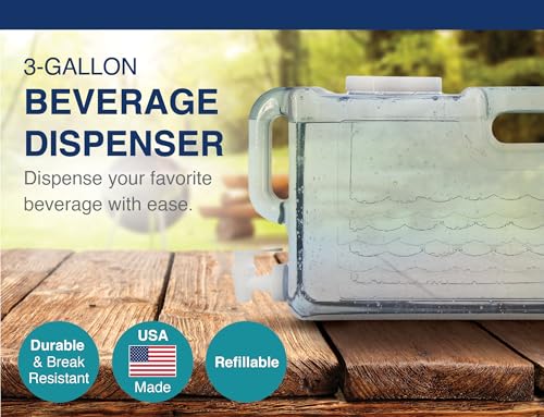 Arrow Home Products 3 Gallon Drink Dispenser for Fridge - Plastic Beverage Dispenser with Spigot for Easy Dispensing - BPA Free Plastic - Convenient Handle, Easy-Pour Spout