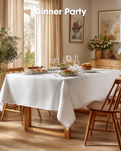 Pureegg Rectangle Table Cloth 60" x 84" – Durable Polyester Tablecloth Offers Reusable & Washable Protection, Ideal for Outdoor Party, Picnic, Wedding, Banquet and Birthday, 1 Pack, White