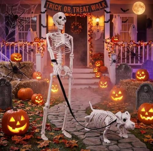 Lighted Human & Dog Skeleton Halloween Decorations Outdoor/Indoor