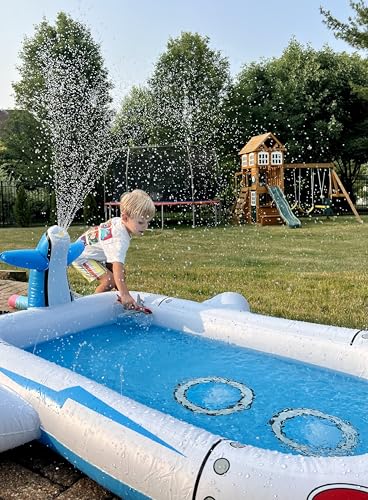 Kiddie Pool Splash Pad for Kids 68" x 38" x 21.5" | 3-in-1 Inflatable Sprinkler Pool for Toddlers Ages 3-8, Backyard Water Play Mat, Outdoor Summer Wading Pool for Boys & Girls