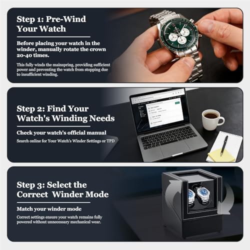 Mcbazel Watch Winder for Automatic Watches, Double Automatic Watch Winder Box with Quiet Japan-made Motor, Automatic Watch Display Storage Rotation Wristwatch Box with 2 Slots (Black PU Leather)