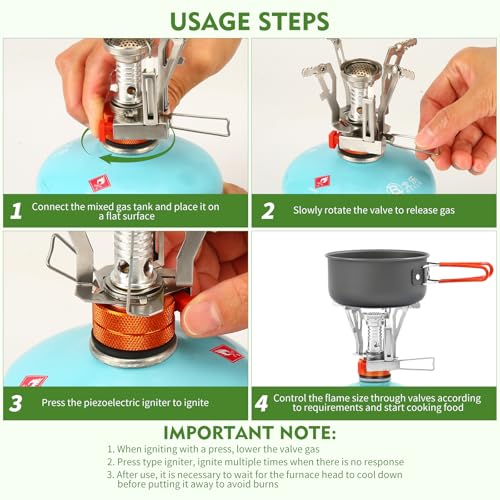 KUBQLIG Portable Camping Stove Backpacking Stove, Specialized Camping Stove with Piezo Ignition Stable Support Wind-Resistance, Camp Stove for Camping Hiking&Outdoor Adventure Cooking
