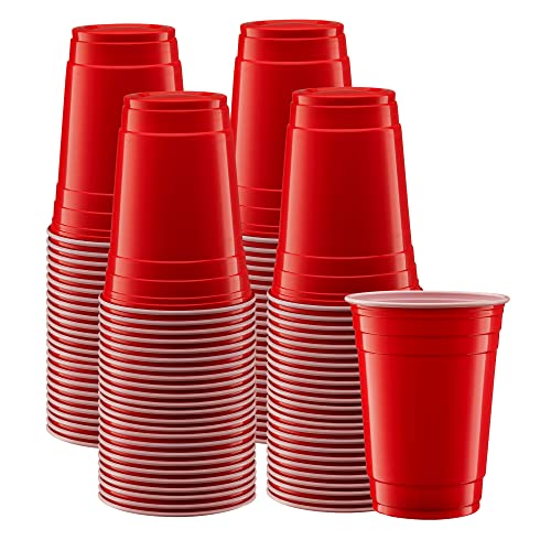 GUSTO 18 oz. - 100 Count Disposable Plastic Red Cups, Party Drinking Cups for Events and Everyday Use
