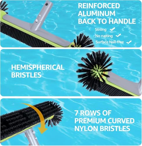 Sepetrel Deluxe Swimming Pool Cleaning Kit with 10.5" Aluminum Pole, Professional Pool Maintenance Set with Leaf Skimmer Net, 17.5" Pool Brush Head & Hand Scrub Brush for Inground & Above Ground Pools