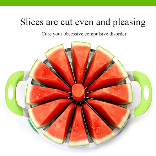 Watermelon Cutter Extra Large Watermelon Slicer, Melon Slicer Multifunctional Handheld Home Stainless Steel Round Fruit Divider Fruits Cutting Slicing Into Uniform Size by12 Pcs, Easy to Clean