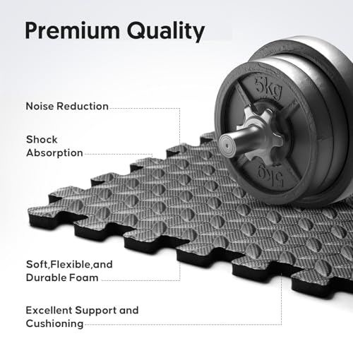 Home Gym Mat, Puzzle Exercise Mat, EVA Interlocking Foam Floor Tiles for Home Workout Equipment and Kids' Play Areas - Black, 24 in x 24 in x ½ in - 12 Tiles (Black, 12 Pack, 48 SQ FT)
