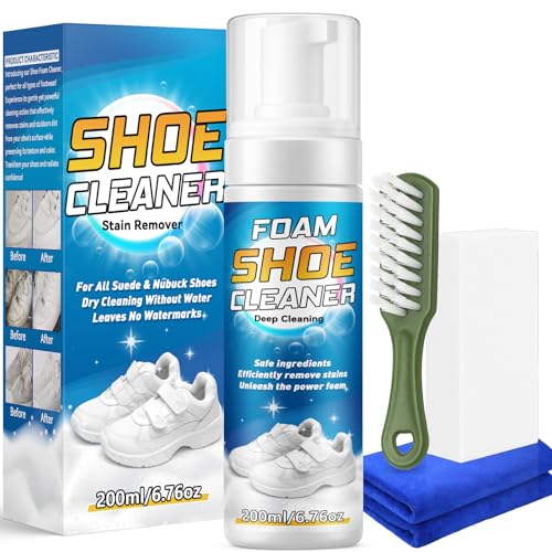 Shoe Cleaner, Deep Cleaning Sole Sneaker Cleaner, Shoe Cleaning Kit with Brush and Towel , White Shoe Cleaner for Sneakers, Tennis Shoes, Leather, Canvas, Rubber, Removes Dirt, Stains, 6.76 oz
