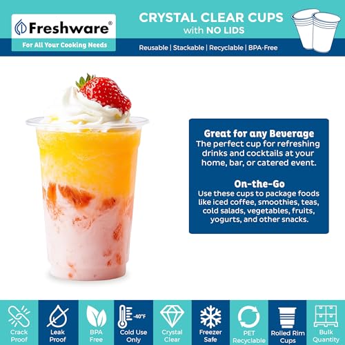 Freshware 16 oz Clear Disposable Plastic Cups, Clear Plastic Cups Tumblers, Heavy-duty Party Glasses, Disposable Cups for Thanksgiving, Halloween, Christmas Party, 16 Oz Cups, 100 Count (Pack of 1)