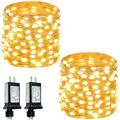 2 Pack Fairy Lights Plug in 99FT 300 LED Christmas String lights Warm White